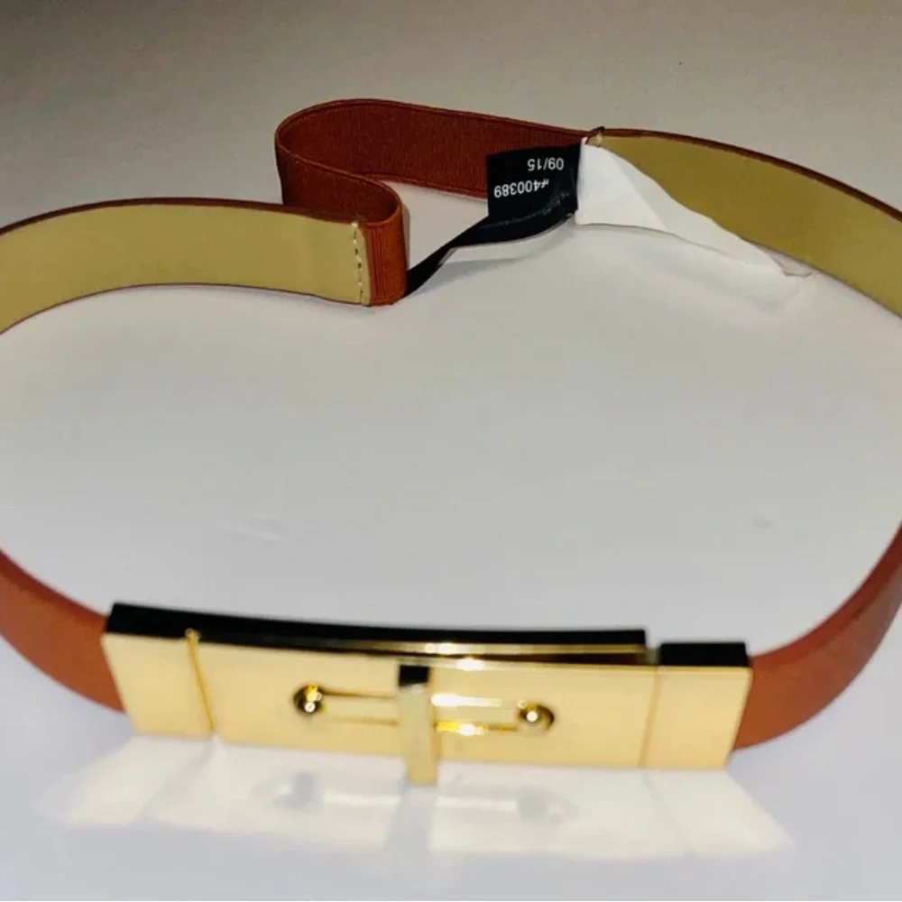 EXPRESS SKINNY BELT GOLD TURN-LUCK ELASTIC IN THE BACK BROWN COLOR SMALL/MEDIUM